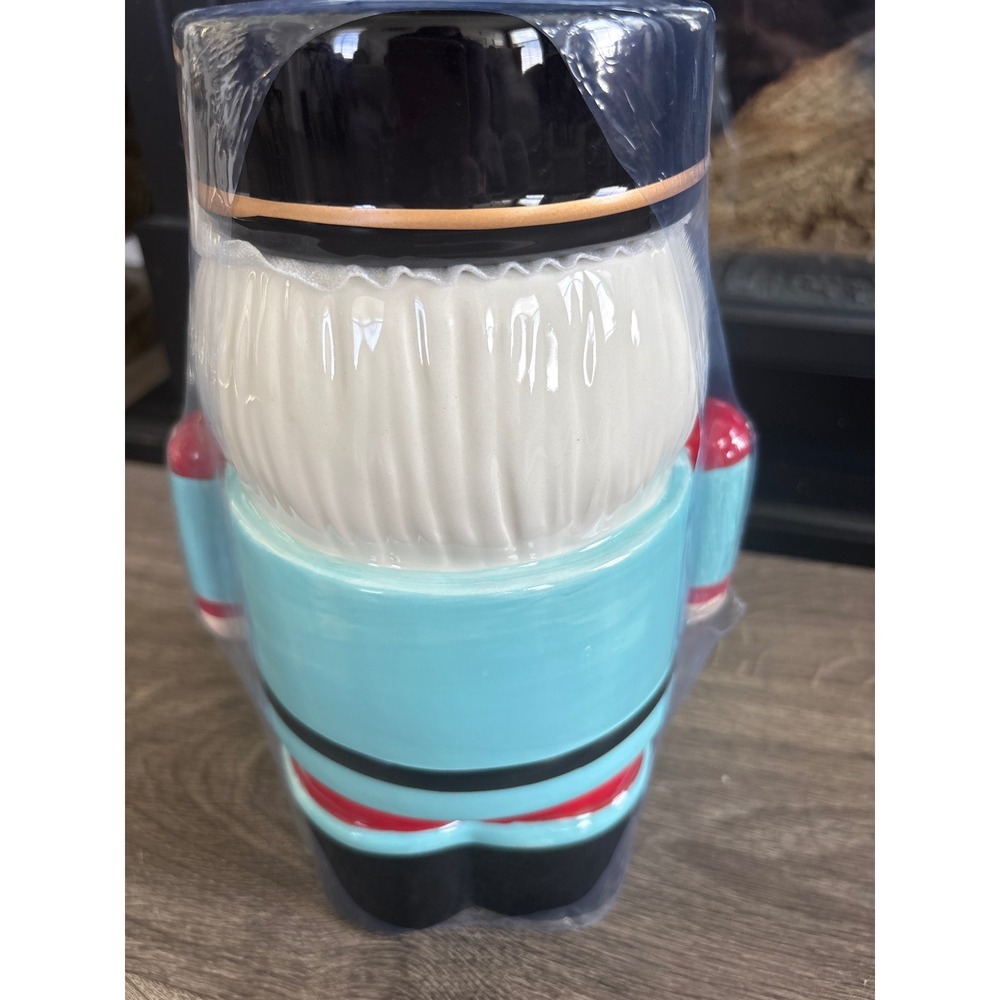 Sleigh Bell Bistro Nutcracker Cookie Jar Blue Ceramic Holiday Decor 10.5 Inch - Picture 4 of 6